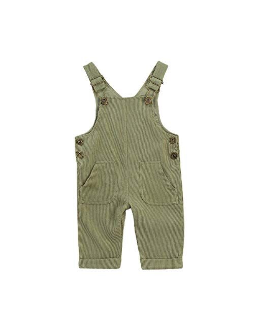 YOKJZJD Newborn Infant Baby Boy Girl Fall Winter Suspender Pants Overalls Corduroy Bib Pants Trousers with Pockets