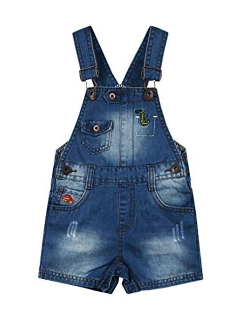 KIDSCOOL SPACE Baby & Little Girls/Boys Summer Shorts,Adjustable Jean Shortall Overalls