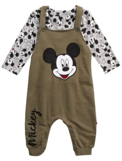 Baby Boys' Mickey Mouse Overall Set - 2 Piece Romper and Long Sleeve Shirt Set