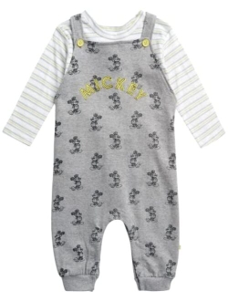 Baby Boys' Mickey Mouse Overall Set - 2 Piece Romper and Long Sleeve Shirt Set