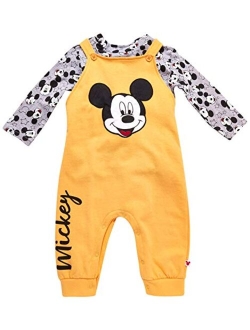 Baby Boys' Mickey Mouse Overall Set - 2 Piece Romper and Long Sleeve Shirt Set