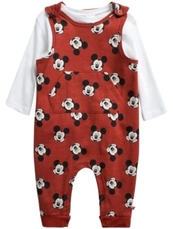 Baby Boys' Mickey Mouse Overall Set - 2 Piece Romper and Long Sleeve Shirt Set