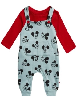 Baby Boys' Mickey Mouse Overall Set - 2 Piece Romper and Long Sleeve Shirt Set