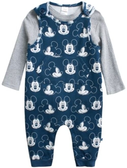 Baby Boys' Mickey Mouse Overall Set - 2 Piece Romper and Long Sleeve Shirt Set