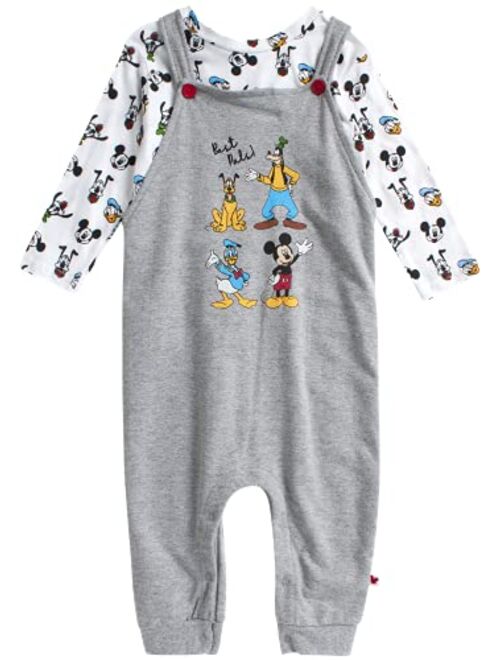 Disney Baby Boys' Mickey Mouse Overall Set - 2 Piece Romper and Long Sleeve Shirt Set