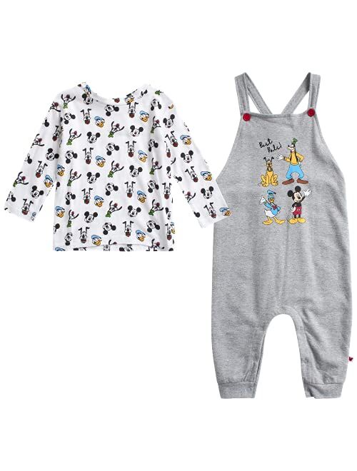 Disney Baby Boys' Mickey Mouse Overall Set - 2 Piece Romper and Long Sleeve Shirt Set