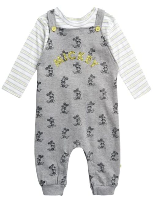 Disney Baby Boys' Mickey Mouse Overall Set - 2 Piece Romper and Long Sleeve Shirt Set