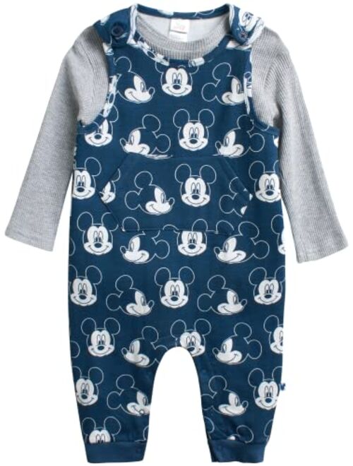 Disney Baby Boys' Mickey Mouse Overall Set - 2 Piece Romper and Long Sleeve Shirt Set