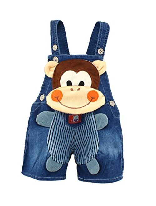 KIDSCOOL SPACE Baby Cute Summer Jean Overalls,Toddler Denim Cartoon 3D Animal Shortalls