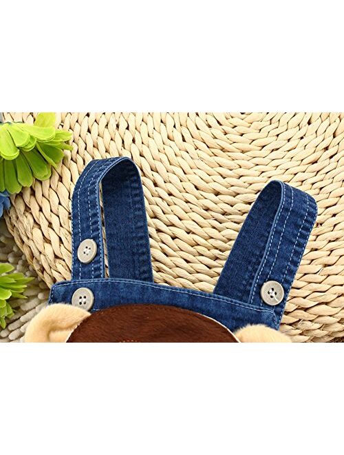 KIDSCOOL SPACE Baby Cute Summer Jean Overalls,Toddler Denim Cartoon 3D Animal Shortalls