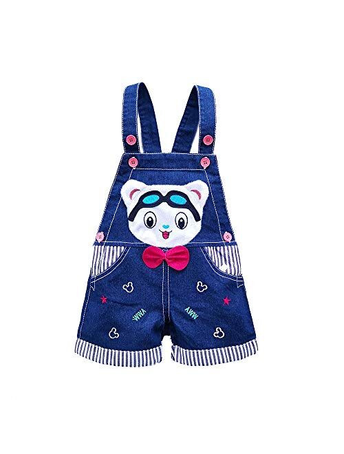 KIDSCOOL SPACE Baby Cute Summer Jean Overalls,Toddler Denim Cartoon 3D Animal Shortalls