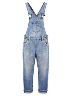 KIDSCOOL SPACE Girls Boys Denim Ripped Overalls,Washed Distressed Cotton Jean Pants