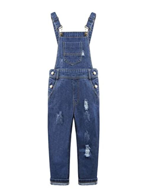 KIDSCOOL SPACE Girls Boys Denim Ripped Overalls,Washed Distressed Cotton Jean Pants