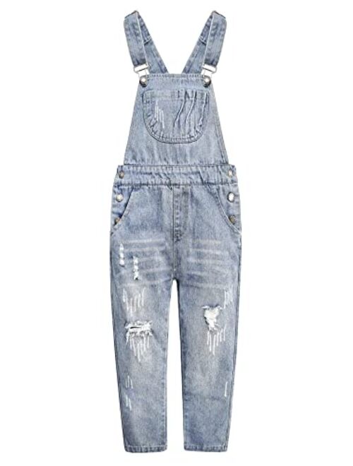 KIDSCOOL SPACE Girls Boys Denim Ripped Overalls,Washed Distressed Cotton Jean Pants