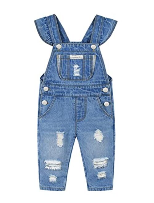 KIDSCOOL SPACE Baby Girl Boy Jean Overalls,Little Kid Bib Pocket Denim Workwear