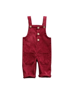 Liyamiee Baby Boy Girl Corduroy Overalls Solid Suspender Bib Pants One-Piece Strap Jumpsuit Pocket Fall Winter Outfit