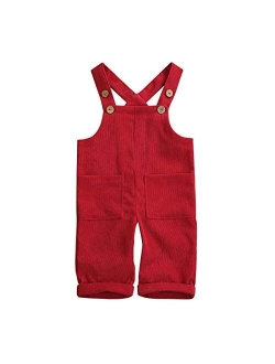 Liyamiee Baby Boy Girl Corduroy Overalls Solid Suspender Bib Pants One-Piece Strap Jumpsuit Pocket Fall Winter Outfit