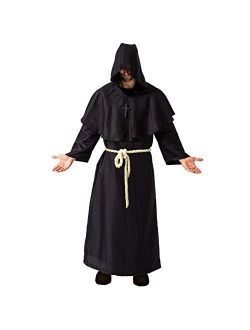 Adult Medieval Hooded Monk Cloak Renaissance Priest Robe Halloween Costume