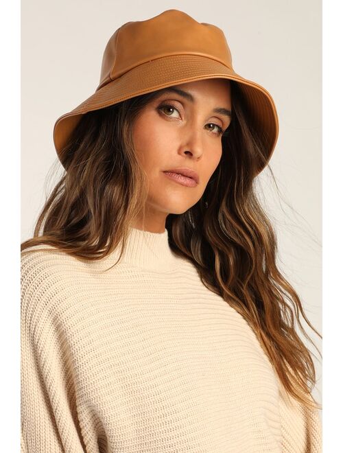 LACK OF COLOR Wave Tan Vegan Leather Pocket Bucket Hat