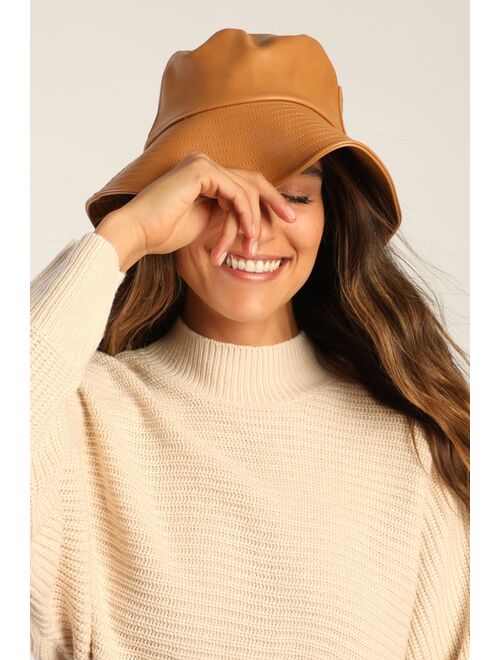 LACK OF COLOR Wave Tan Vegan Leather Pocket Bucket Hat