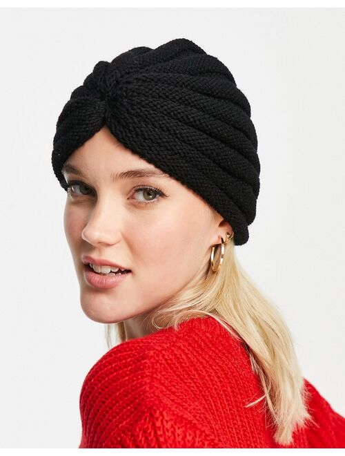 Glamorous ribbed wrap hat in black