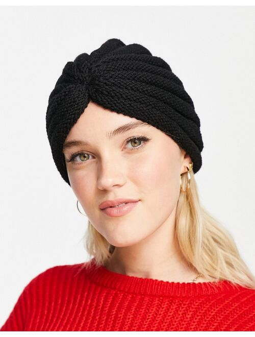 Glamorous ribbed wrap hat in black