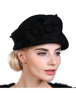 VECRY Women's Wool Church Dress Cloche Hat Plumy Felt Bucket Winter Hat