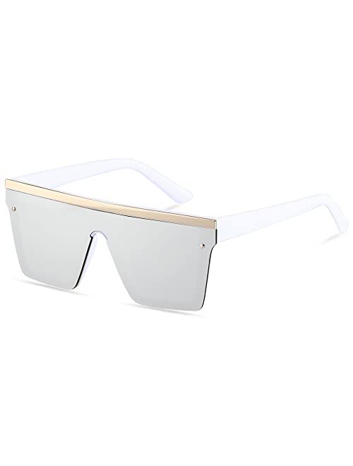 LYZOIT Square Oversized Sunglasses for Women Men Big Flat Top Fashion Shield Large UV Protection Rimless Shades