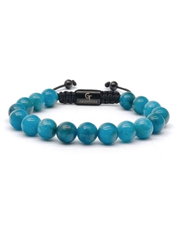 GT Collection Men's Beaded Bracelet - Wearer with Name, Fame, Fortune, And Money 100% Natural Wrapped - Gemstones Beaded Bracelet for Mens Bracelet (Light Blue Apatite St