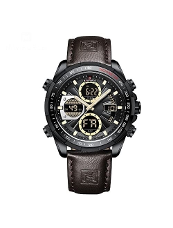 NAVIFORCE Men's Military Digital Watches Analog Quartz Waterproof Watch Sport Multifunctional Leather Wristwatch