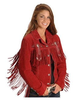 Women's Suede Leather Fringe Jacket Plus - L152-27-Plus