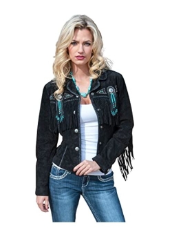 Women's Suede Leather Fringe Jacket Plus - L152-27-Plus