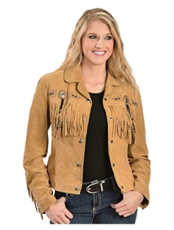 Women's Suede Leather Fringe Jacket Plus - L152-27-Plus