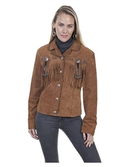 Women's Suede Leather Fringe Jacket Plus - L152-27-Plus