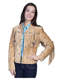 Women's Suede Leather Fringe Jacket Plus - L152-27-Plus