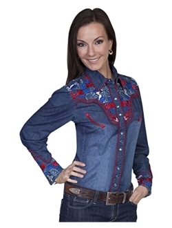 Women's Silver Western Embroidered Shirt - Pl654-Slv