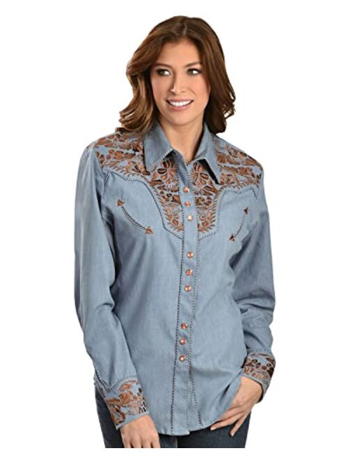 Scully Women's Silver Western Embroidered Shirt - Pl654-Slv