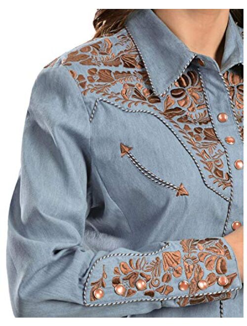 Scully Women's Silver Western Embroidered Shirt - Pl654-Slv