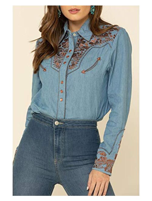 Scully Women's Silver Western Embroidered Shirt - Pl654-Slv