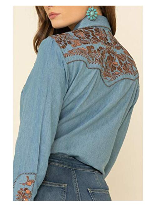 Scully Women's Silver Western Embroidered Shirt - Pl654-Slv