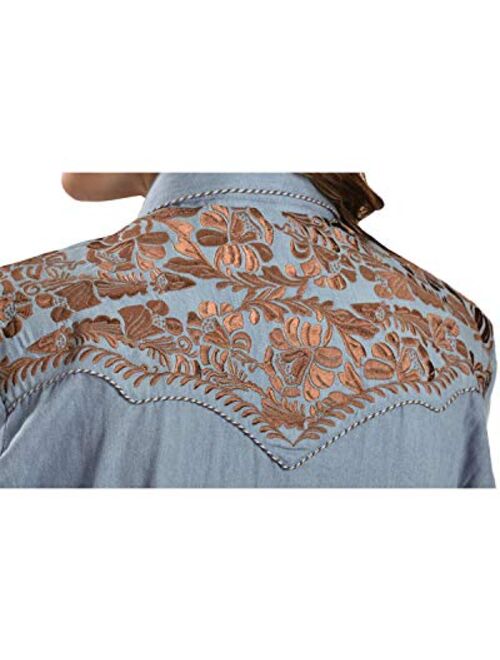 Scully Women's Silver Western Embroidered Shirt - Pl654-Slv