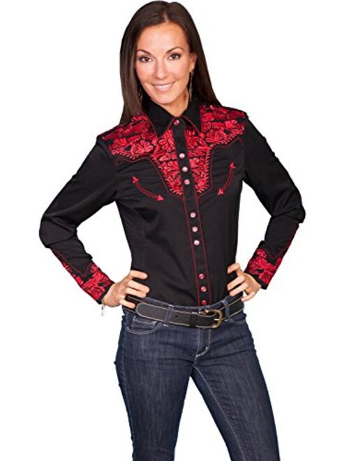 Scully Women's Silver Western Embroidered Shirt - Pl654-Slv