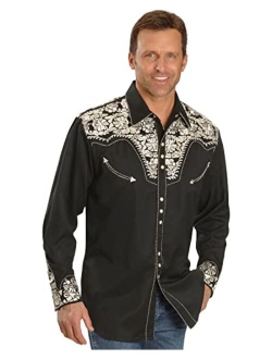 Men's Floral Embroidered Retro Shirt - P-634 Silver