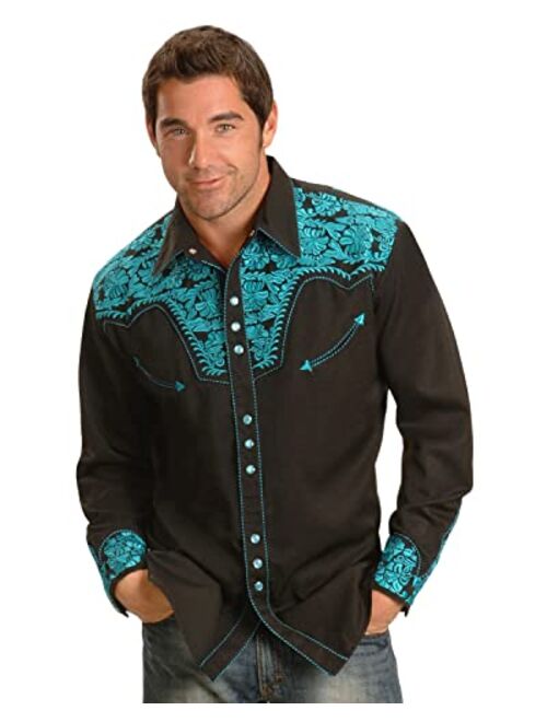 Scully Men's Floral Embroidered Retro Shirt - P-634 Silver