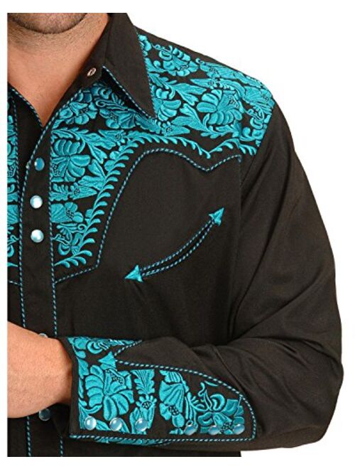 Scully Men's Floral Embroidered Retro Shirt - P-634 Silver