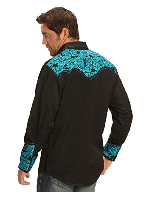 Scully Men's Floral Embroidered Retro Shirt - P-634 Silver