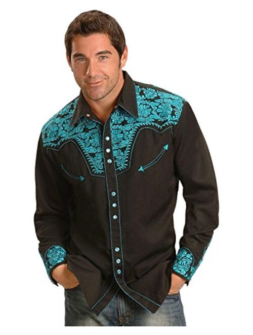 Scully Men's Floral Embroidered Retro Shirt - P-634 Silver