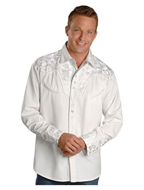 Scully Men's Floral Embroidered Retro Shirt - P-634 Silver