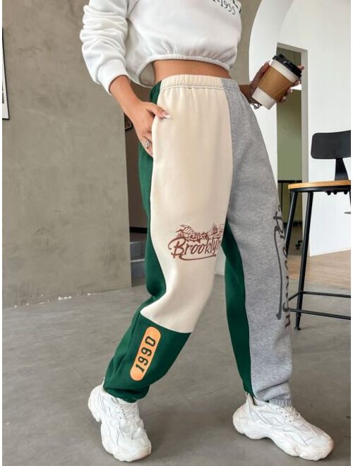 Shein Mountain & Letter Graphic Colorblock Sweatpants