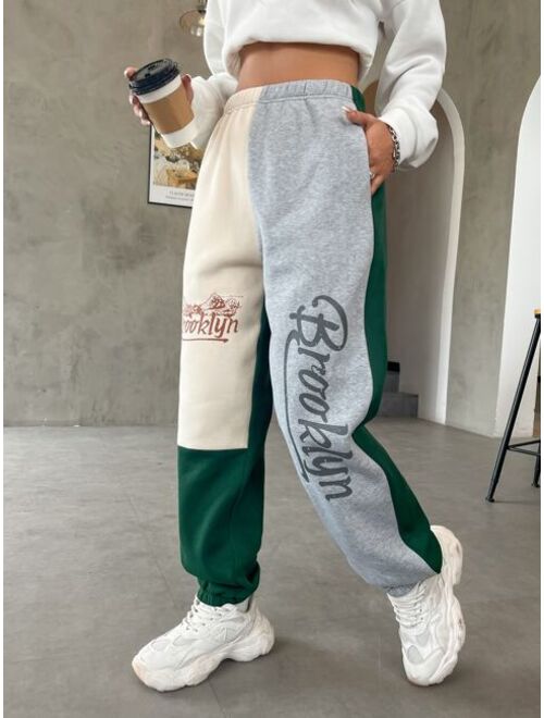 Shein Mountain & Letter Graphic Colorblock Sweatpants